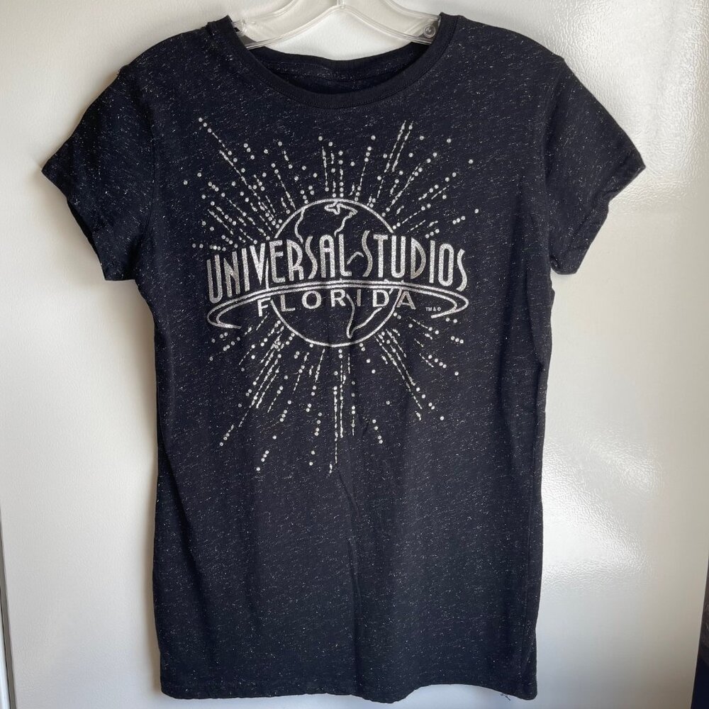 Universal Studios Florida Black & Silver Womens Short Sleeve Tee, Size Medium